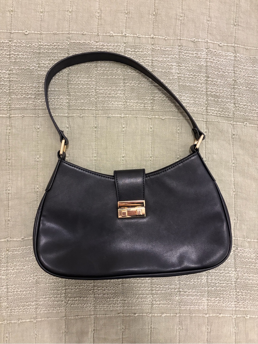 H&M Black Shoulder Bag with Gold Clasp Minimalist Quiet Luxury